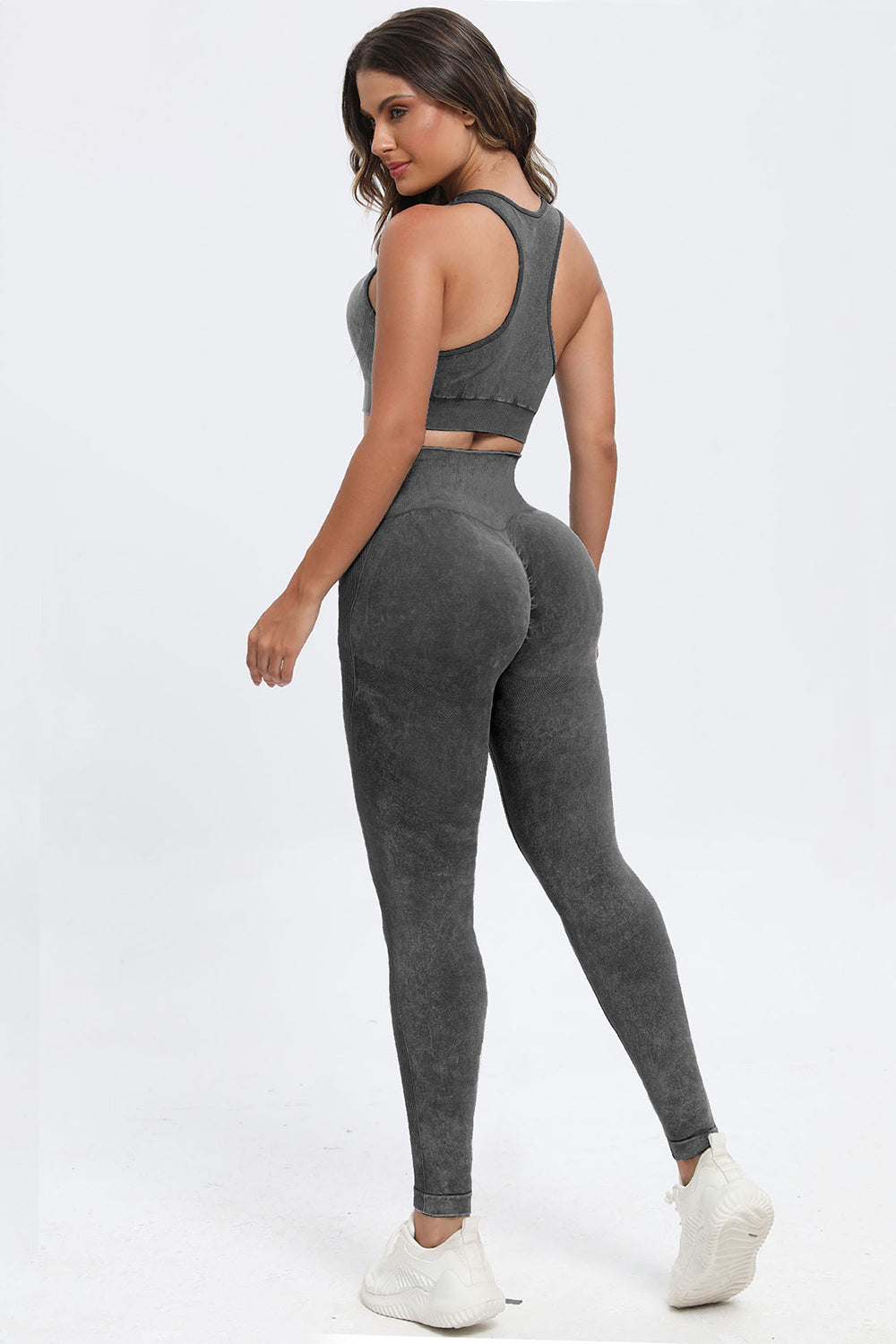 Three-piece Washed Active Set with Square Neck and Wide Straps