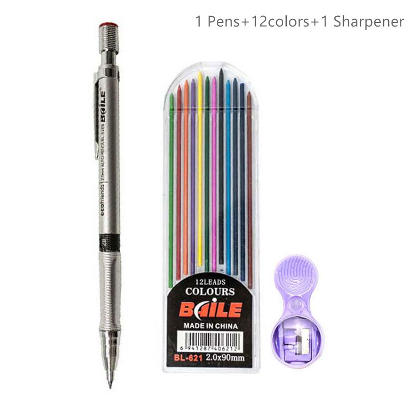 High - Quality 2.0mm Mechanical Pencil Set with 2B Color and Black Lead Refills for Draft Drawing, Writing, Crafting, and Art Sketching