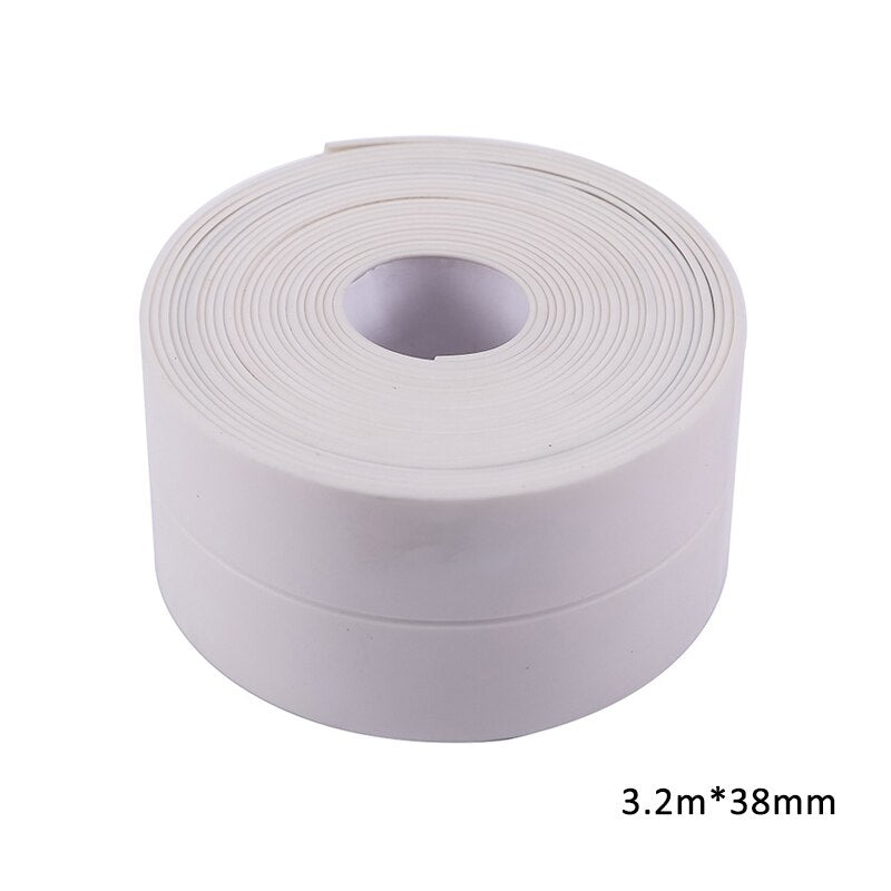 High - Quality White PVC Self - Adhesive Waterproof Sealing Strip Tape for Bathroom and Kitchen, 3.2 Meters Long and 38 Millimeters Wide