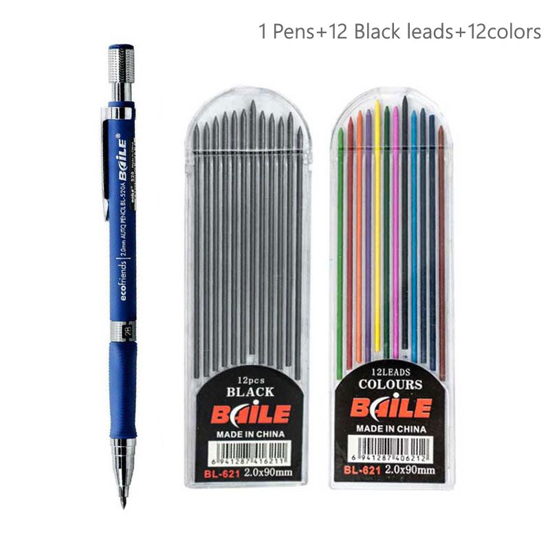 High - Quality 2.0mm Mechanical Pencil Set with 2B Color and Black Lead Refills for Draft Drawing, Writing, Crafting, and Art Sketching