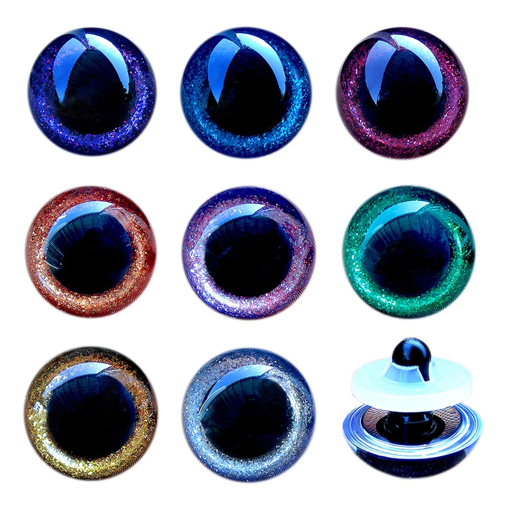 20-piece Set of 3D DIY Glittering Safety Eyes in Various Sizes and Colors for Crochet Amigurumi Toys and Dolls, Including 9mm, 10mm, 12mm, 14mm, 16mm, 18mm, 20mm, 22mm, and 24mm Sizes
