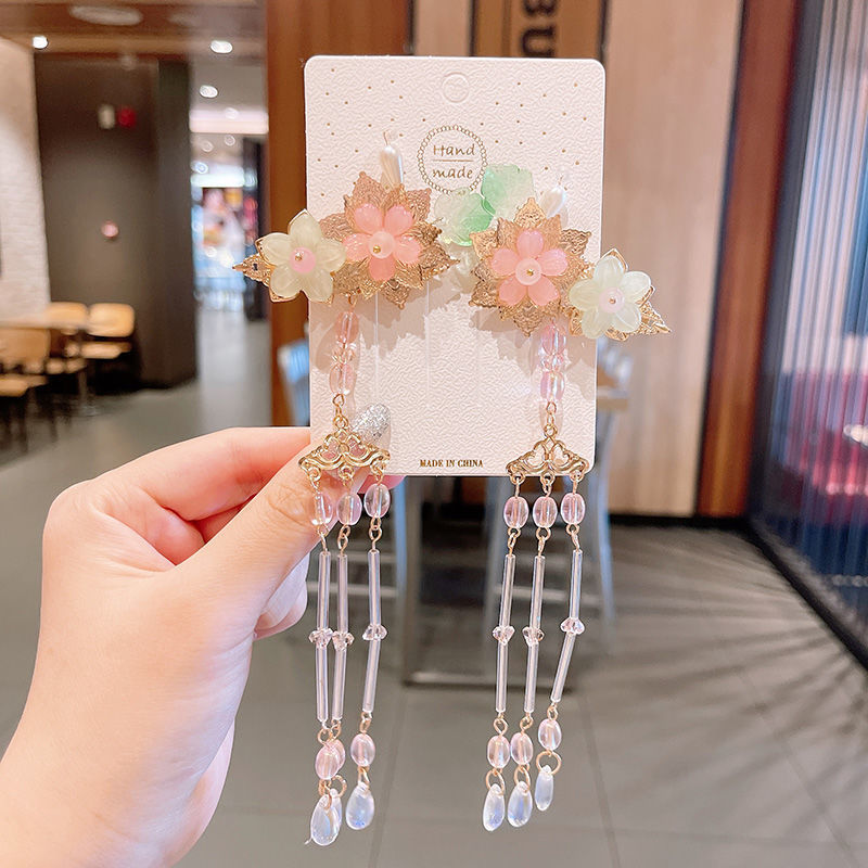 2 Pieces per Set of New Korean-style Yarn-made Elegant Butterfly-shaped Hairpin Flowers with Metal Tassels - Long Hairgrips for Party - A Combo of Fashionable Hair Accessories Hair Clip