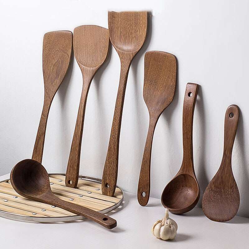 1PC Natural Thailand Teak Wood Spoon for Frying Pan - Ideal Kitchen Cooking Utensil