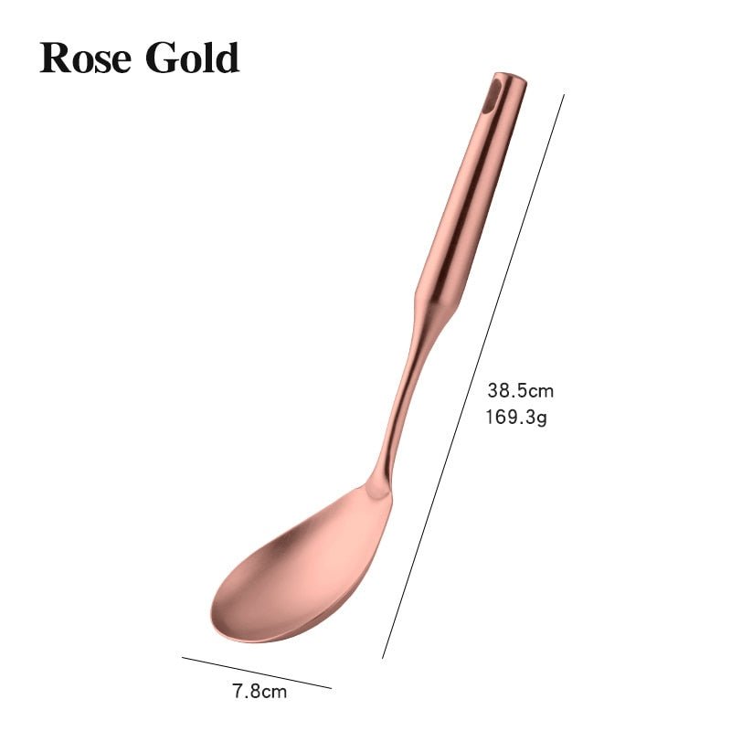 1PCS High-grade Rose Gold Stainless Steel Kitchen Utensils - Functional Serving Spoon, Soup Ladle & Spatula