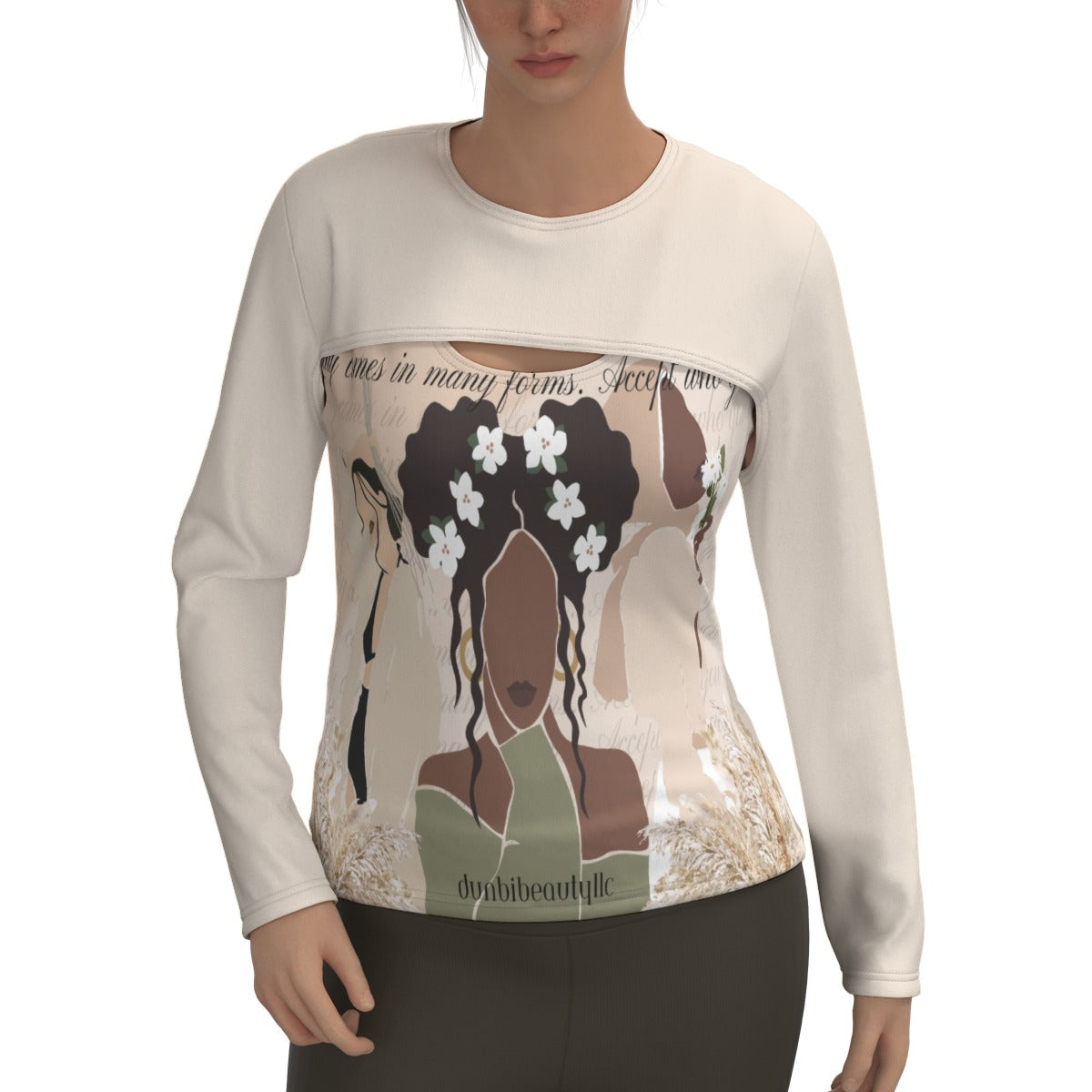 All-Over Printed Women's Two-piece Sports Sweatshirt in Stylish Black - Ideal for Asian, Muslim Women, Combining Beauty and Elegance (Designed by Dunbi)