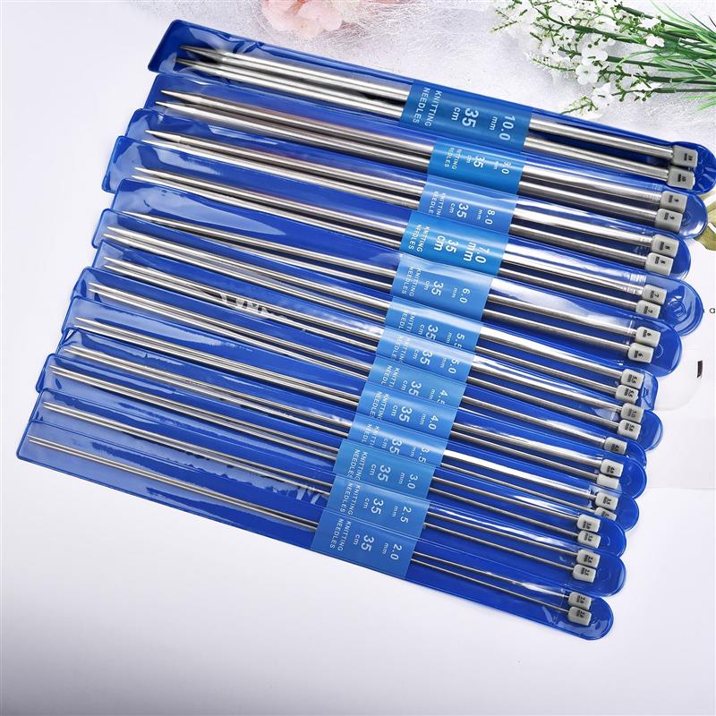 2-Piece Set 35cm Straight Bamboo/Stainless Steel Knitting Needles & Crochet Hooks for DIY Sweater Weaving