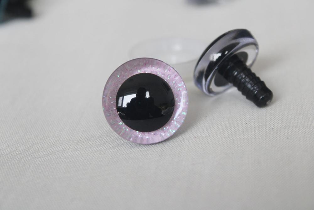 20 Pieces of 3D Glitter Plastic Safety Toy Eyes for Dolls in Various Sizes (9mm, 12mm, 14mm, 16mm, 18mm, 20mm, 24mm, 30mm, 35mm) with Long Stem, Glitter Fabric and Washer
