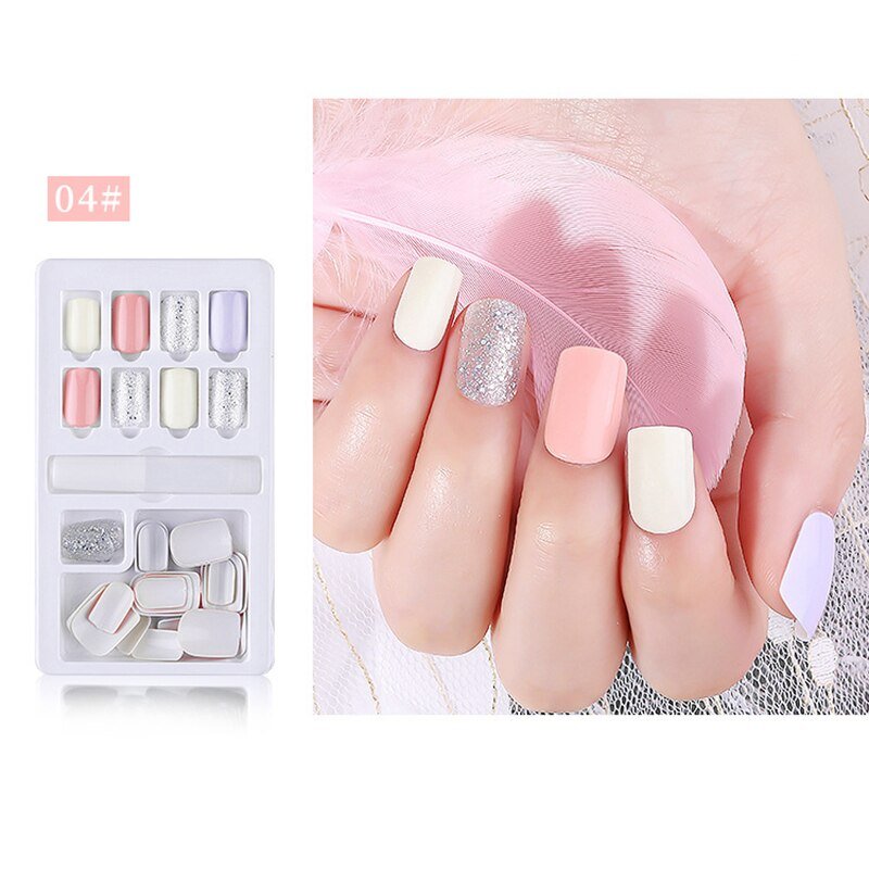 24/30 Pcs Reusable Plastic Fake Nails with Glue and Tape for Easy Wear