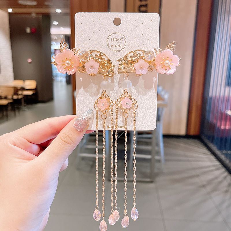 2 Pieces per Set of New Korean-style Yarn-made Elegant Butterfly-shaped Hairpin Flowers with Metal Tassels - Long Hairgrips for Party - A Combo of Fashionable Hair Accessories Hair Clip