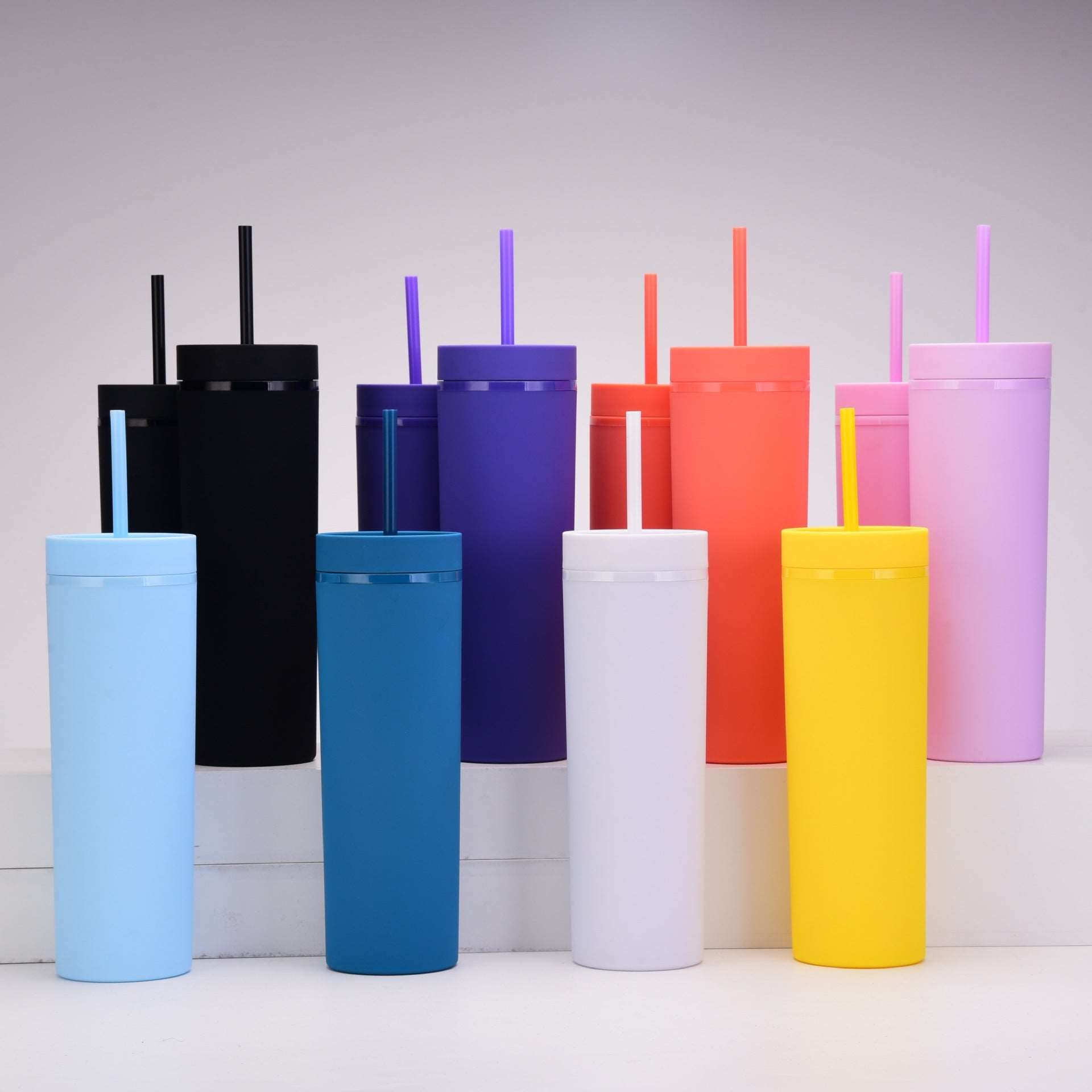 20Oz Double-Layer Slim Plastic Tumbler with Complementary Straw