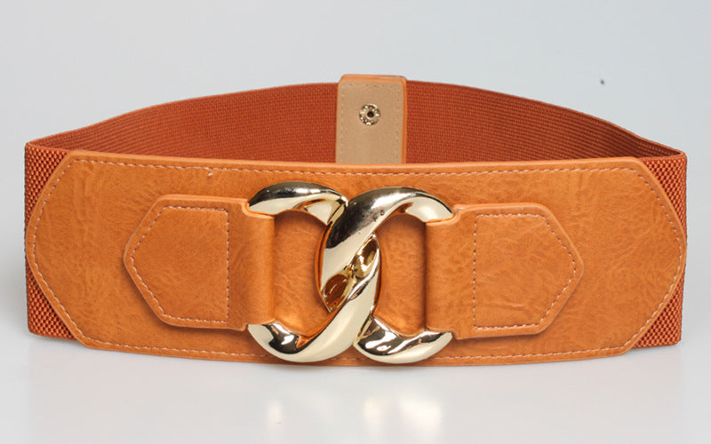 Fashionable Wide Width Elastic Waist Belt with Metal Buckle for Women
