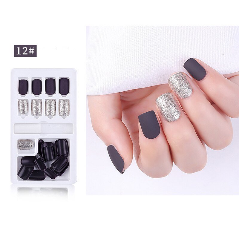 24/30 Pcs Reusable Plastic Fake Nails with Glue and Tape for Easy Wear