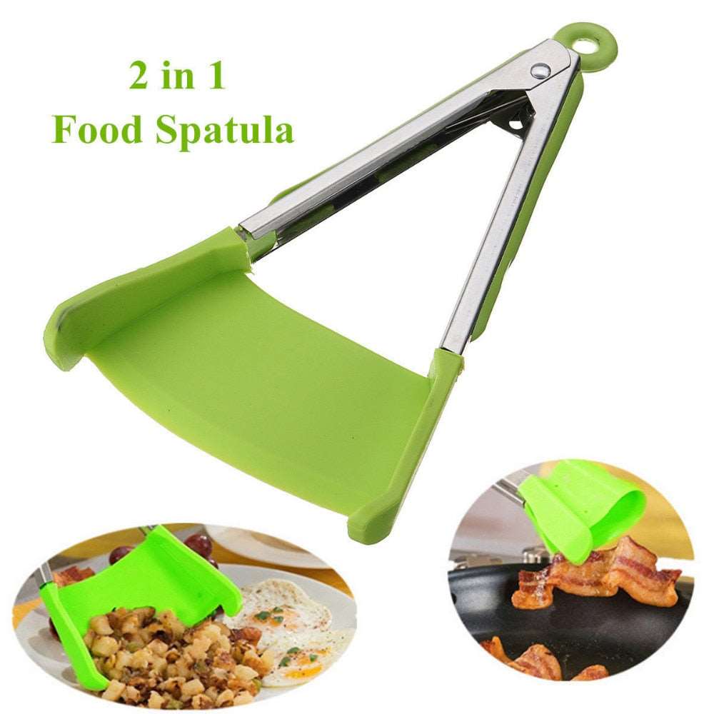 2 in 1 Non-stick Heat-resistant Silicone Kitchen Utensil - Tong Clip and Spatula for Clever Food Handling