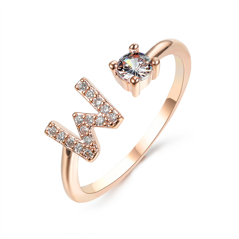 Stylish Adjustable 26-Initial Letter Ring: Elegant Women's Fashion Jewelry