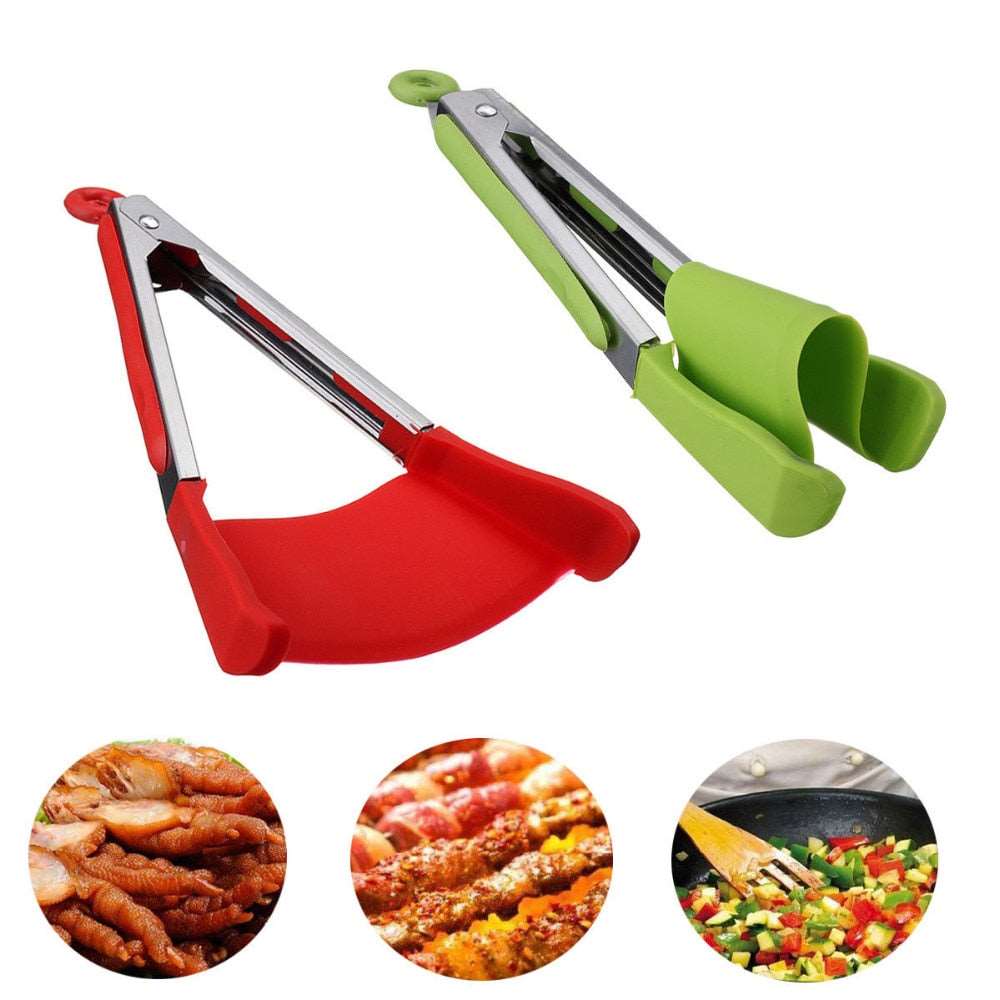 2 in 1 Non-stick Heat-resistant Silicone Kitchen Utensil - Tong Clip and Spatula for Clever Food Handling
