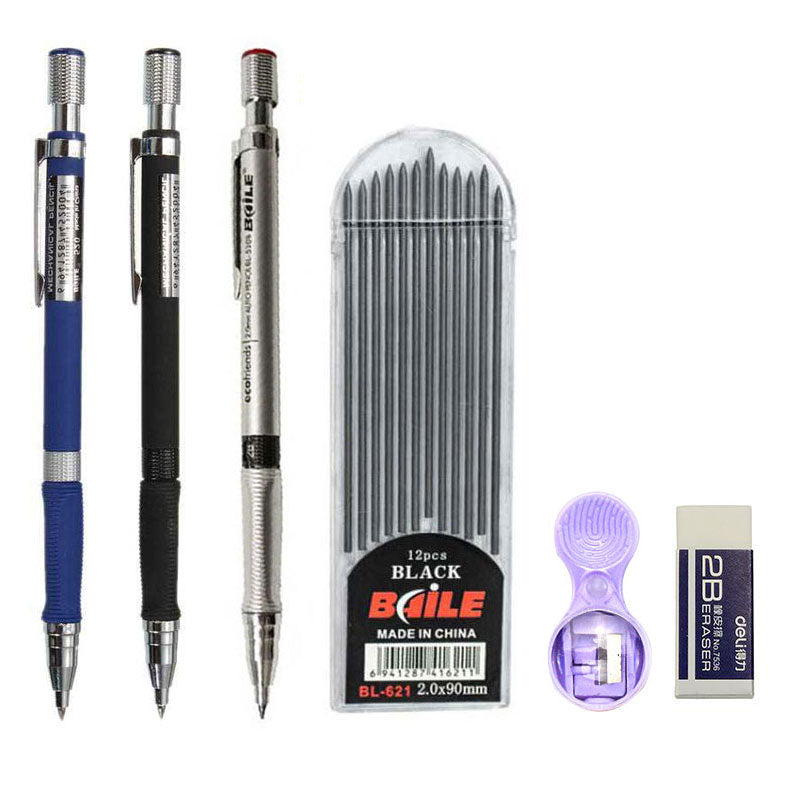 High - Quality 2.0mm Mechanical Pencil Set with 2B Color and Black Lead Refills for Draft Drawing, Writing, Crafting, and Art Sketching