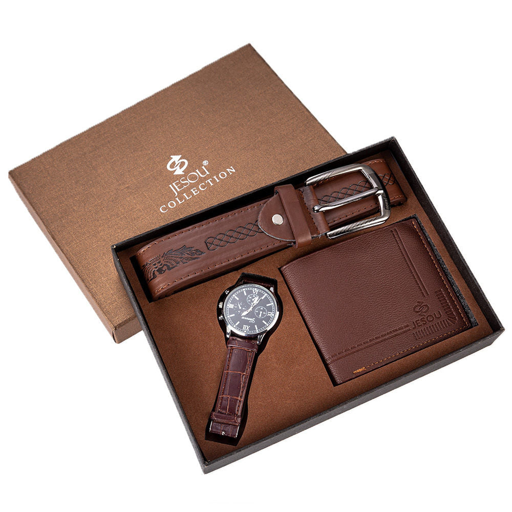 Casual Men's Gift Set: Watch, Belt, and Wallet with Custom LOGO