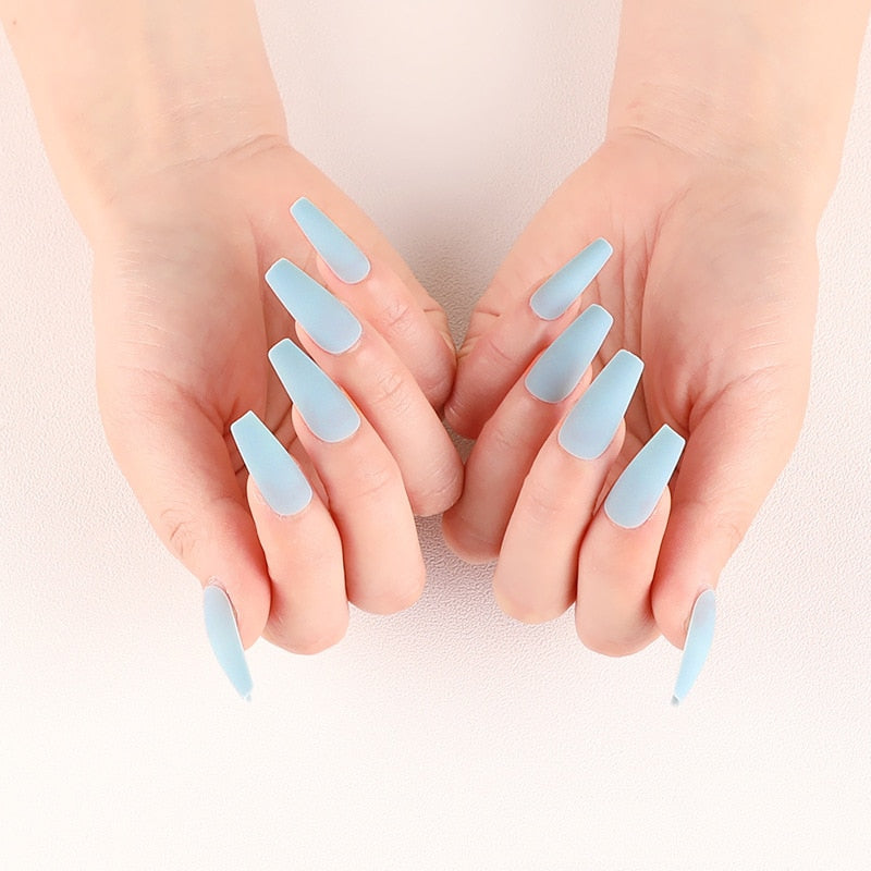 24 - piece Set of Long, Sensually Designed False Nail Extensions in White, Red, Blue, and Black for Stylish Ladies - Press - On and Removable Nail Art Decorations