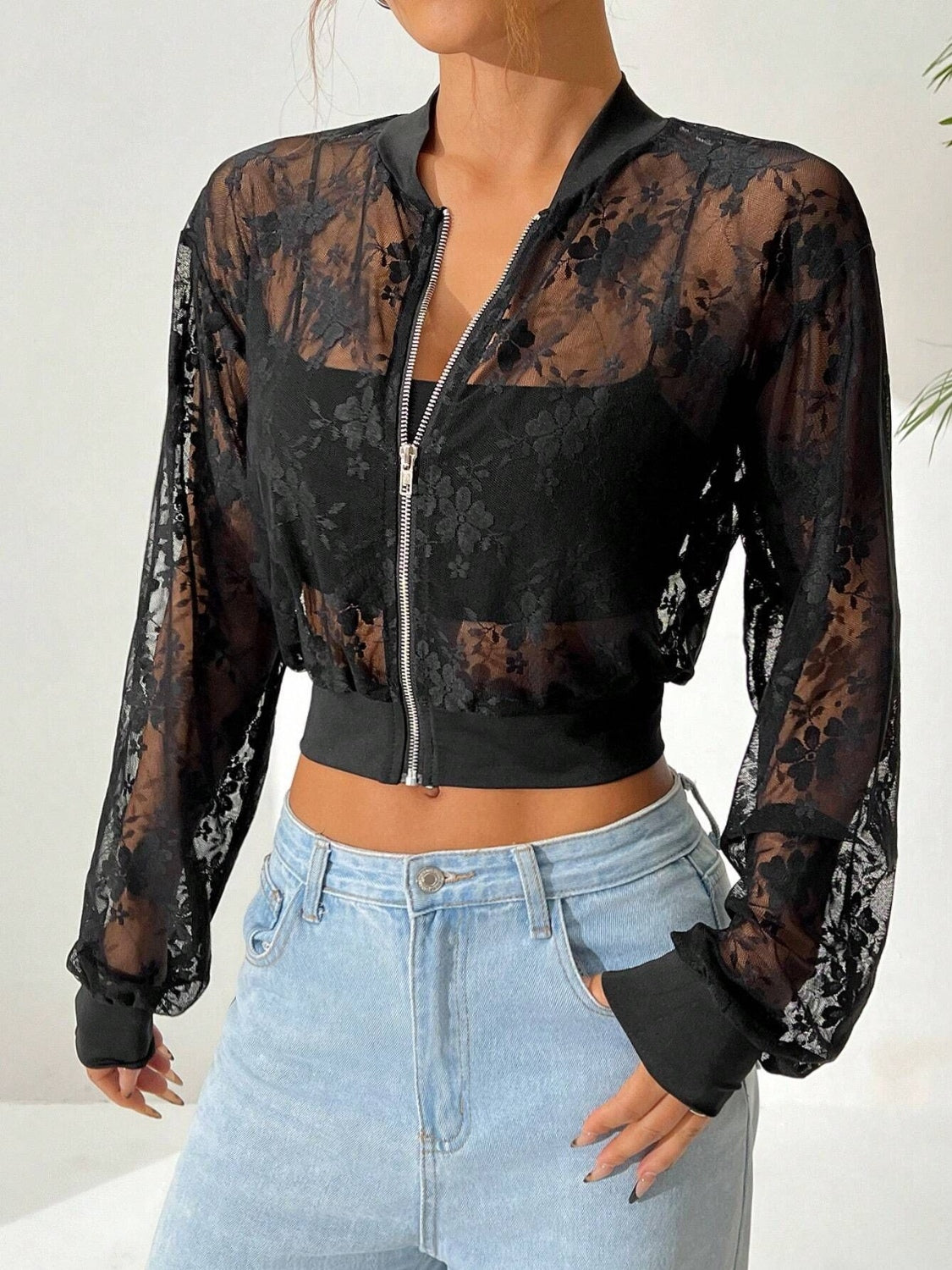 Stylish Baseball Collar Zip - Up Lace Women's Jacket for Fashion Lovers
