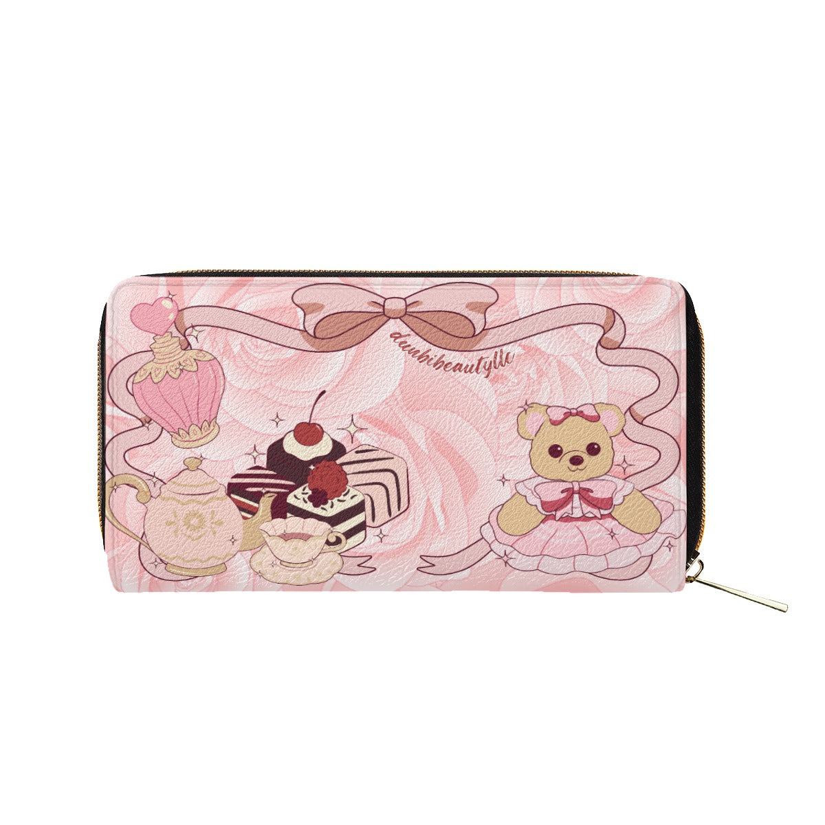 Dunbi Designed Cute Pink Mini Purse with Teddy Bear and Roses