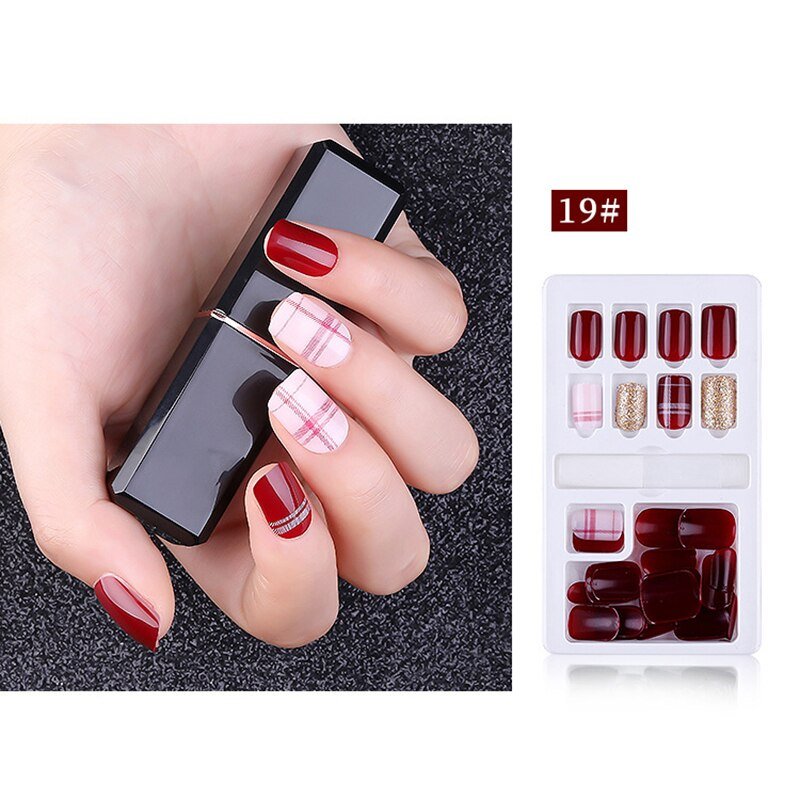 24/30 Pcs Reusable Plastic Fake Nails with Glue and Tape for Easy Wear