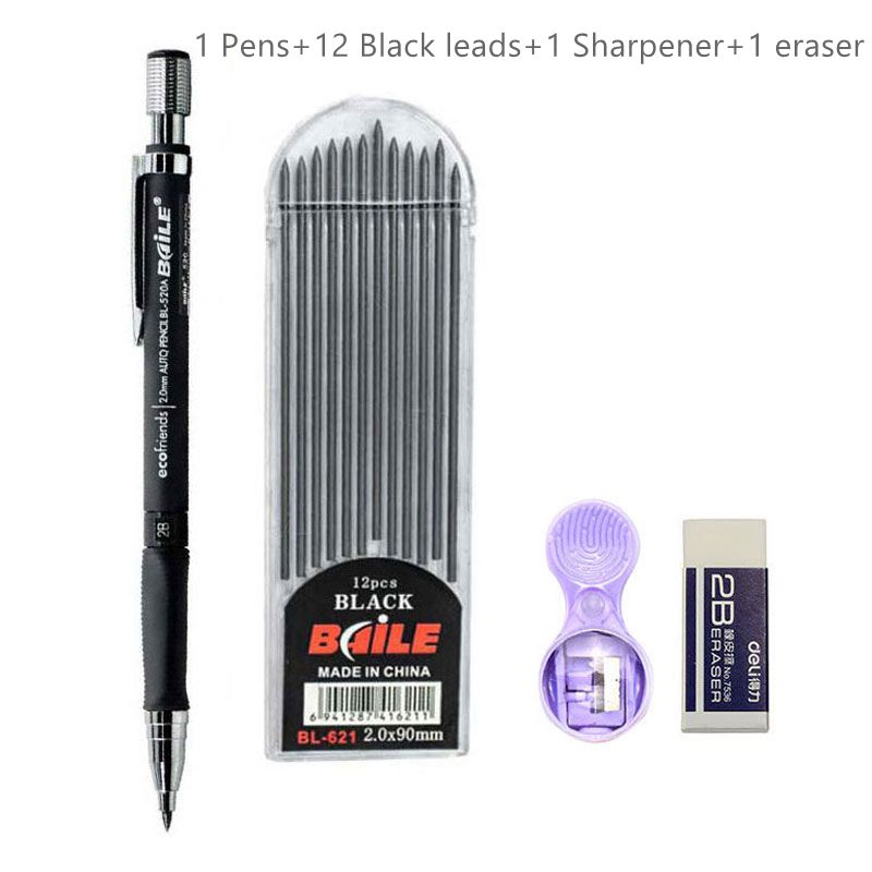 High - Quality 2.0mm Mechanical Pencil Set with 2B Color and Black Lead Refills for Draft Drawing, Writing, Crafting, and Art Sketching