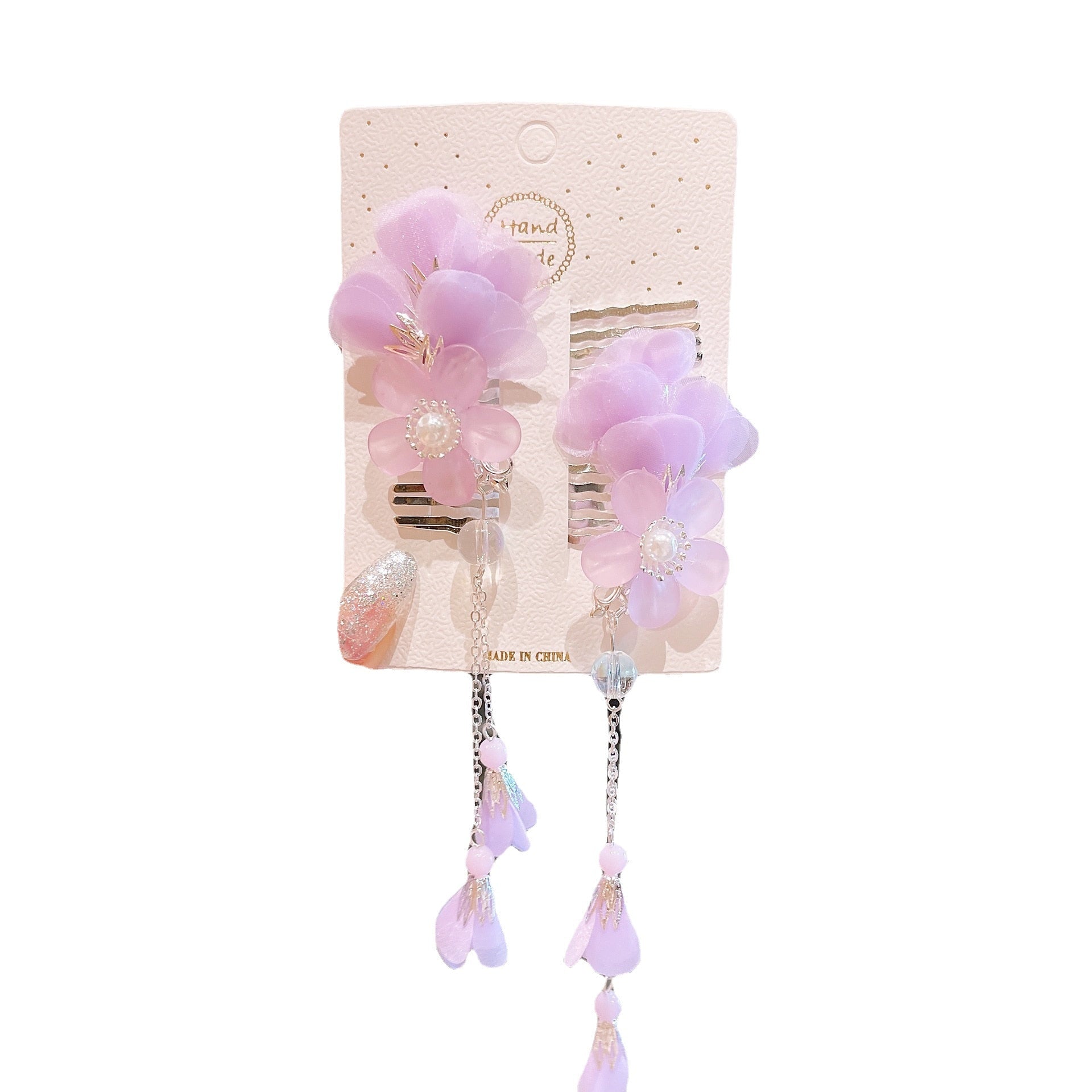 2 Pieces per Set of New Korean-style Yarn-made Elegant Butterfly-shaped Hairpin Flowers with Metal Tassels - Long Hairgrips for Party - A Combo of Fashionable Hair Accessories Hair Clip