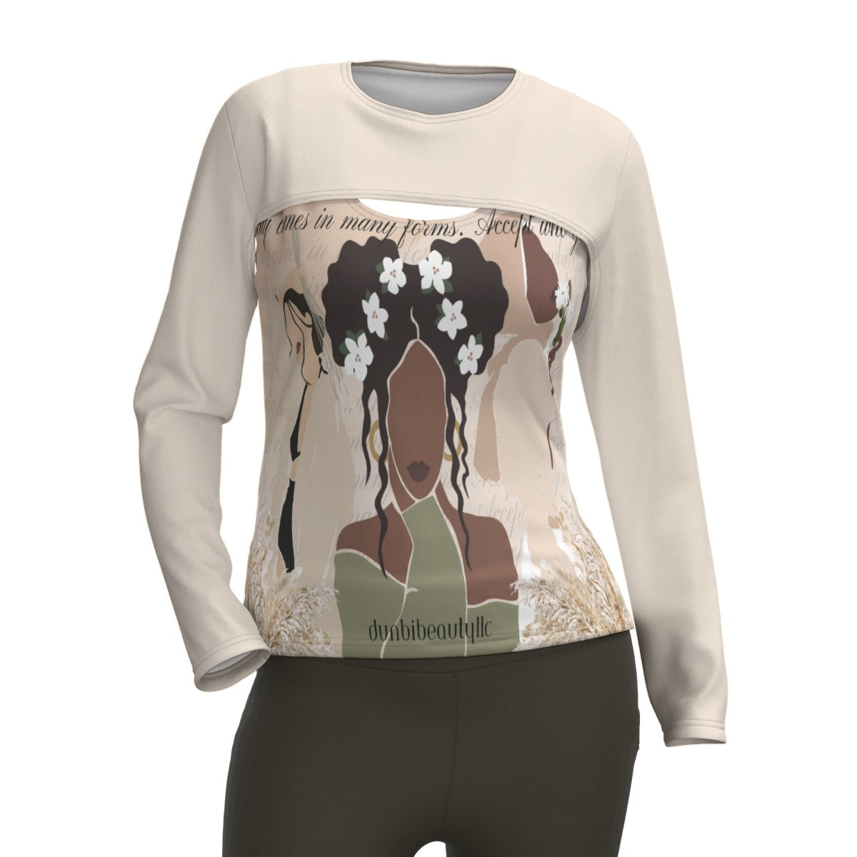 All-Over Printed Women's Two-piece Sports Sweatshirt in Stylish Black - Ideal for Asian, Muslim Women, Combining Beauty and Elegance (Designed by Dunbi)