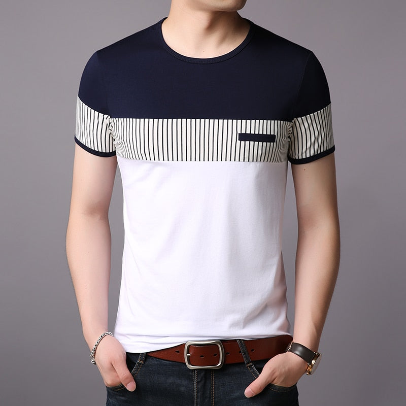 Stylish Men's Fashionable Round Neck Cotton-Spandex T-Shirt for Spring and Summer