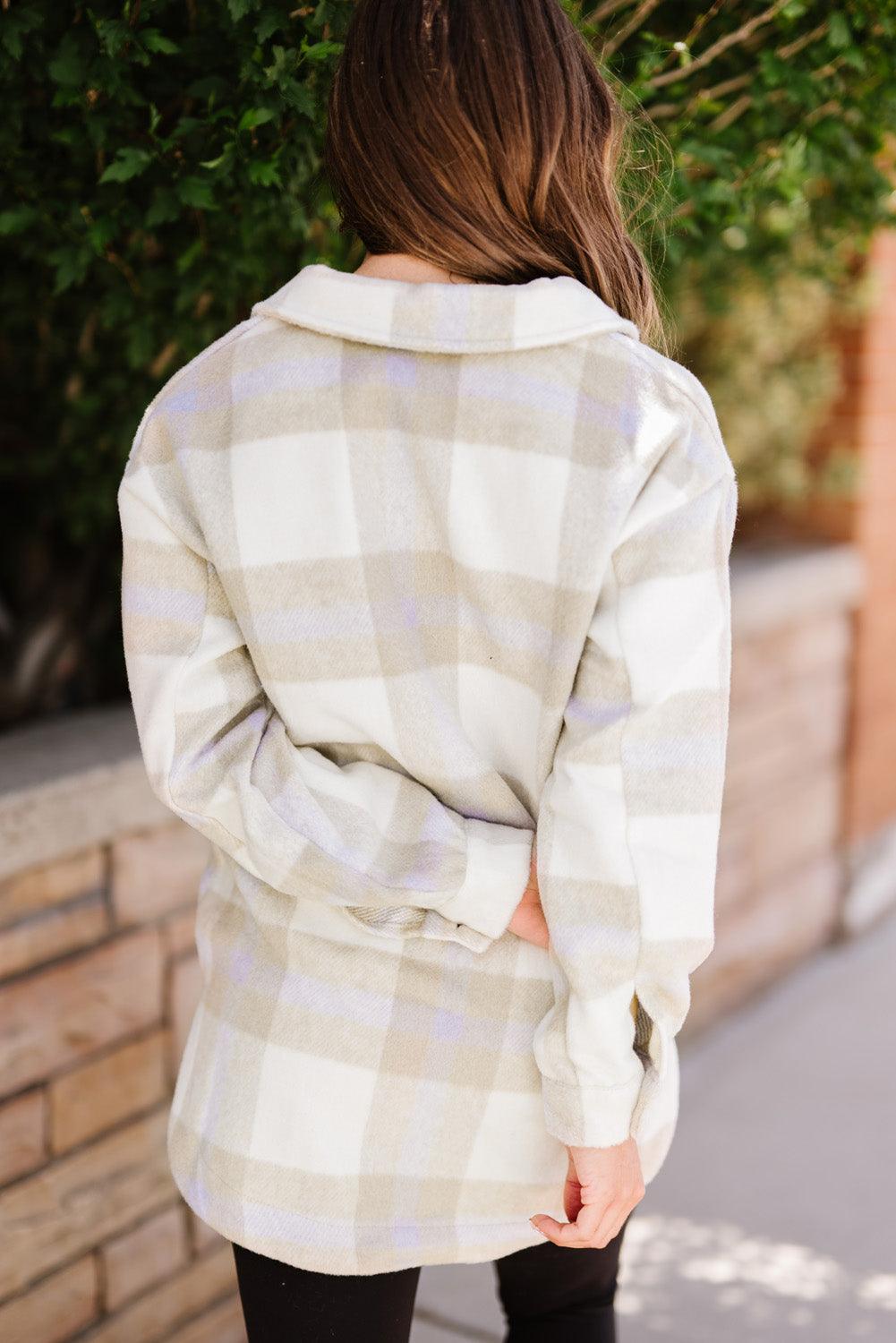Casual Plaid Dropped Shoulder Pocket Buttoned Shacket for Everyday Wear
