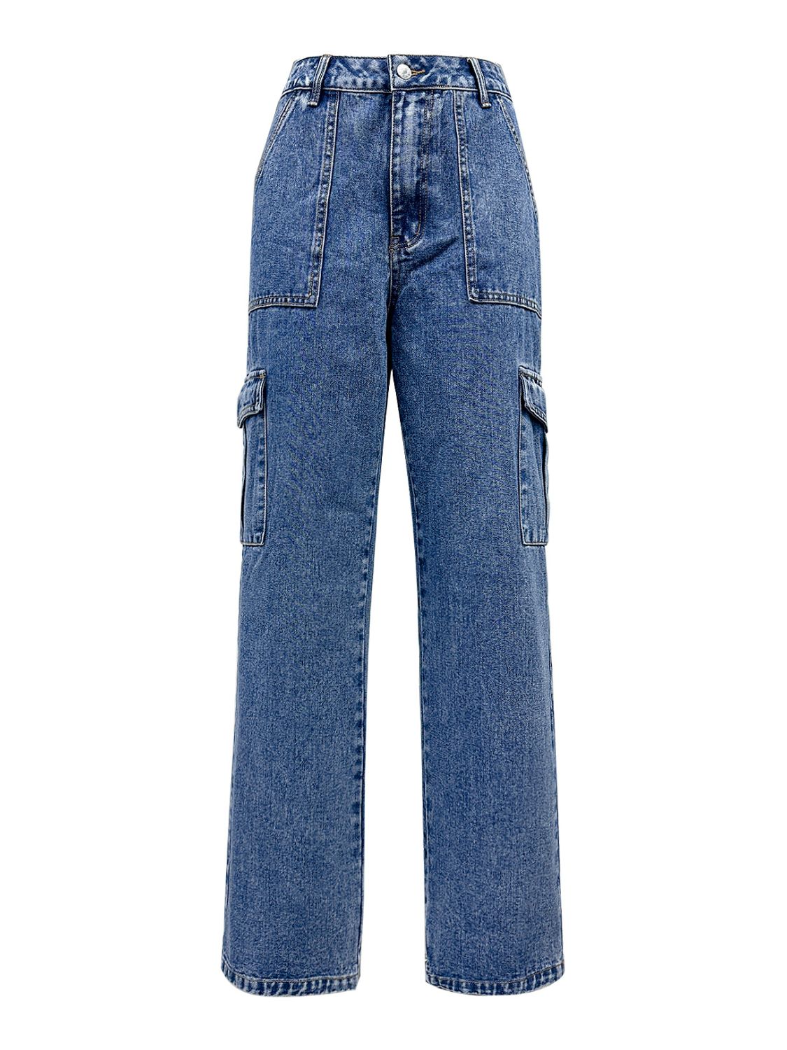Fashionable Women's High Rise Straight-Leg Jeans with Functional Cargo Pockets
