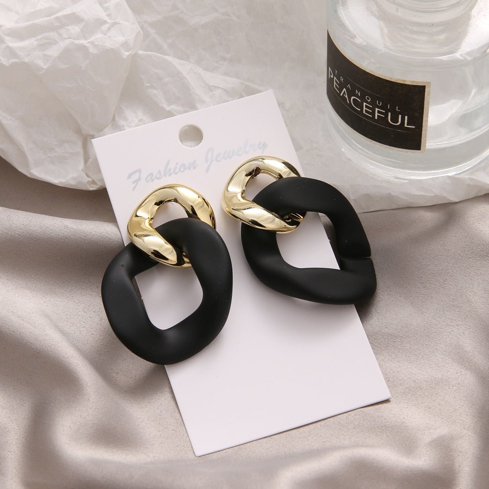 Fashionable Geometric Drop Earrings for Women Made of Acrylic and Zinc Alloy in Black and Turquoise Colors
