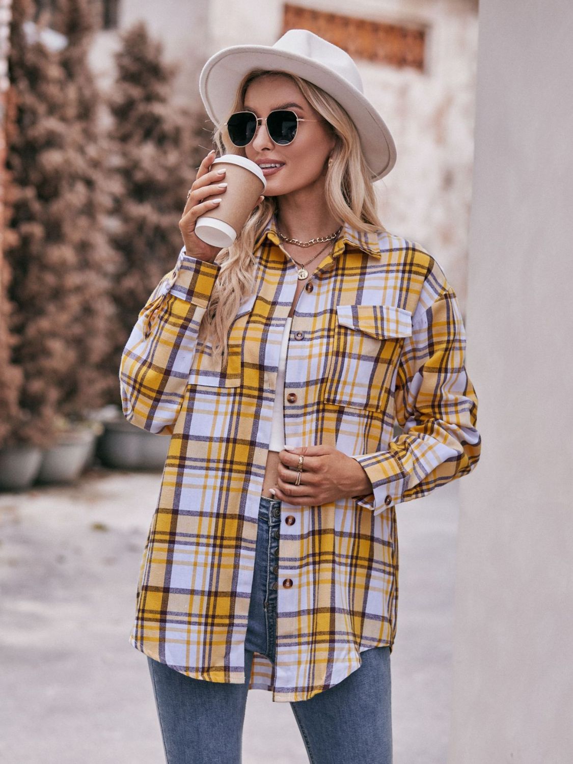 Oversized Plaid Longline Shirt with Dropped Shoulders