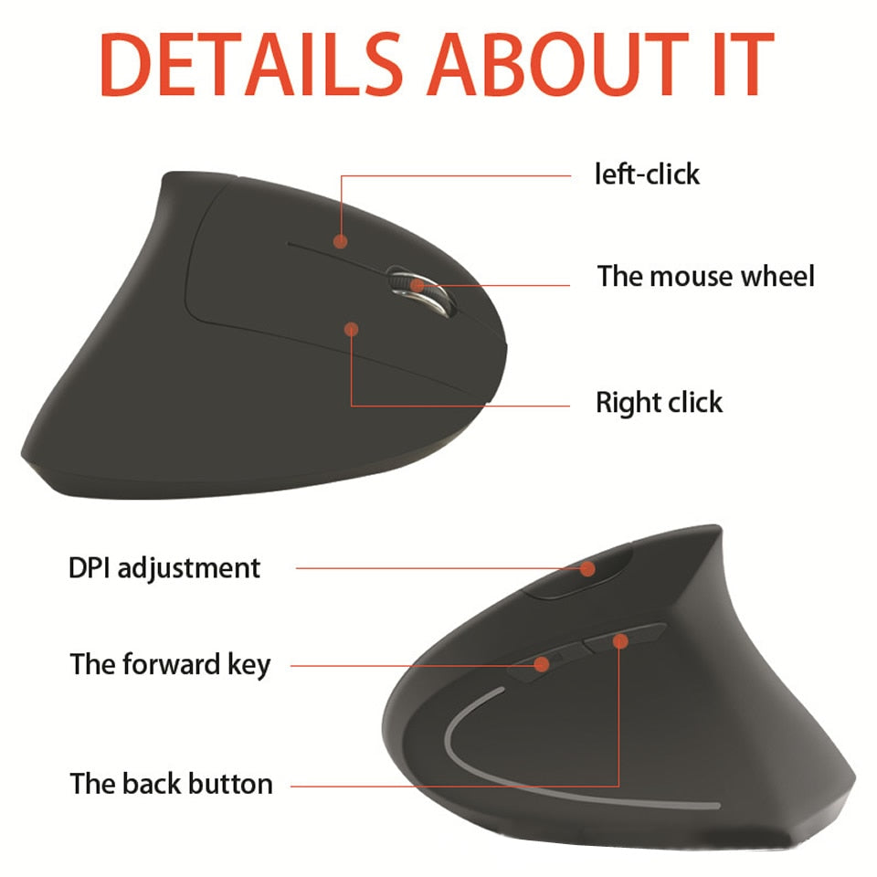 HKZA 1600 DPI Wireless Vertical Ergonomic Gaming Mouse for PC, Laptop, Office & Home