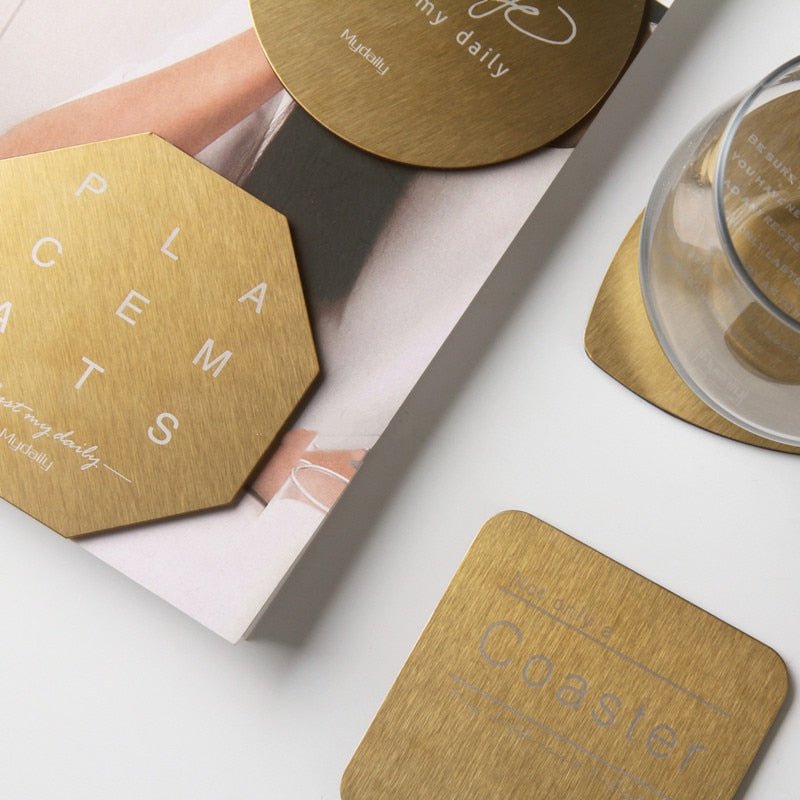 Gold-plated Stainless Steel Insulated Placemats and Cup Coasters for Kitchen Tables, Restaurants, and Bars - Ideal Home Decor Supplies