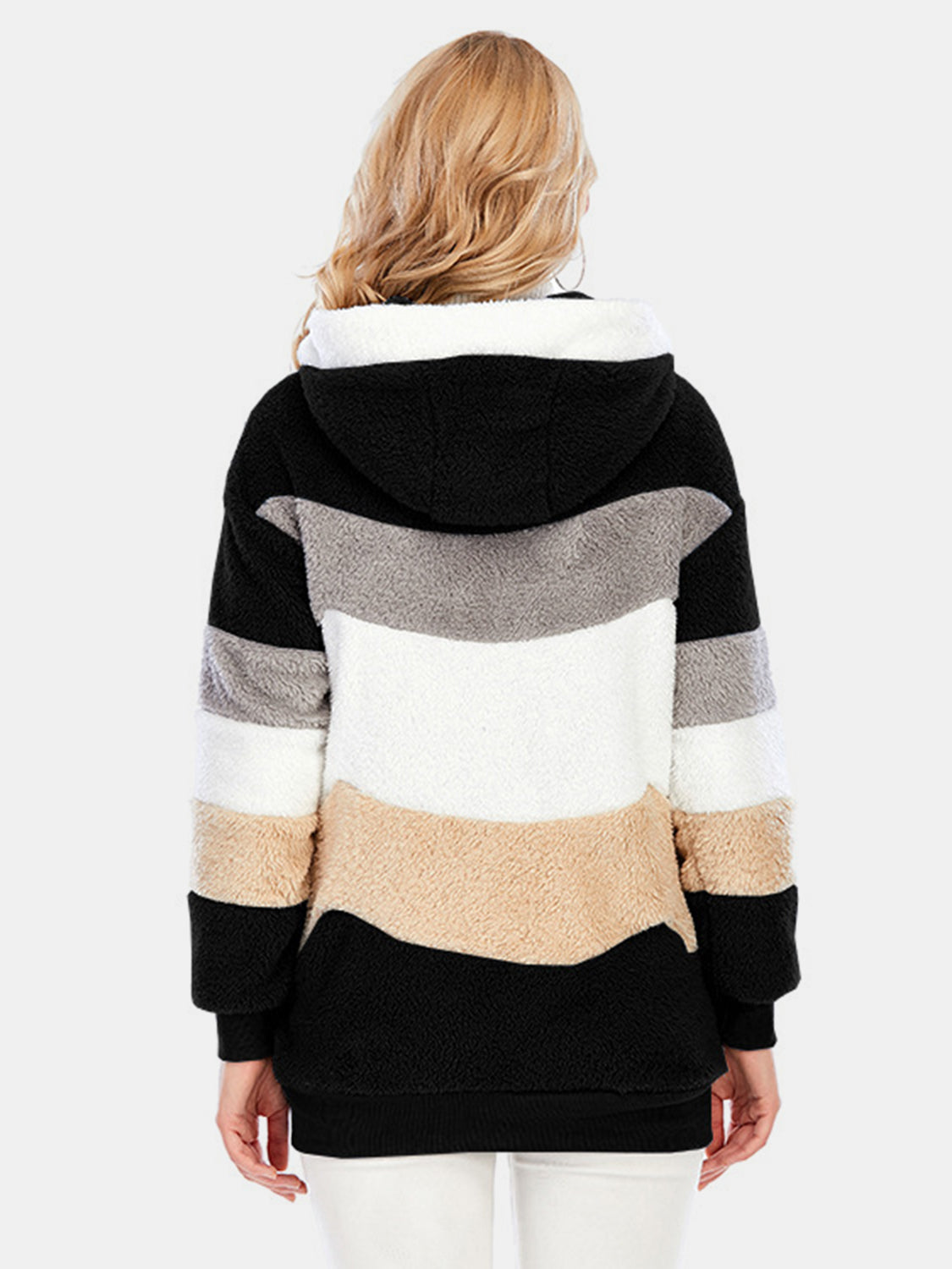 Full-Size, Drawstring, Color-Blocked, Zip-Up Hooded Outerwear for Everyday Wear