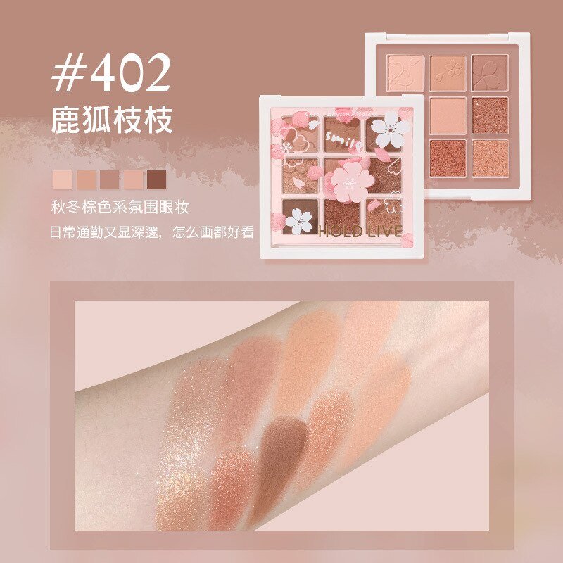 HOLD LIVE Brand New Cherry Blossom-themed 9-color Eyeshadow Palette with Matte and Pearlescent Finishes, Ideal for Beginners, Offering Natural and Long-lasting Eye Makeup Results