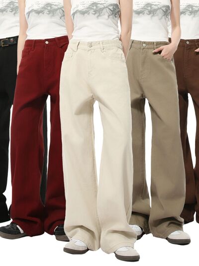 Men's Pocketed Wide-Leg Non-Stretch Basic Jeans
