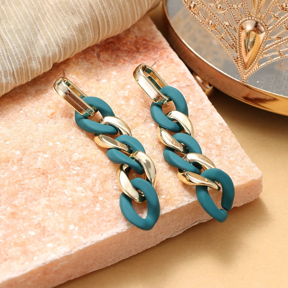 Fashionable Geometric Drop Earrings for Women Made of Acrylic and Zinc Alloy in Black and Turquoise Colors