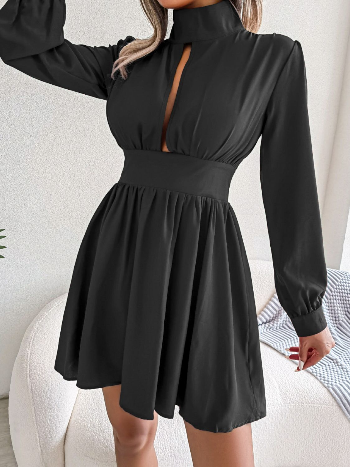 Stylish Cutout Turtleneck A-Line Casual Mini Dress for Vacation