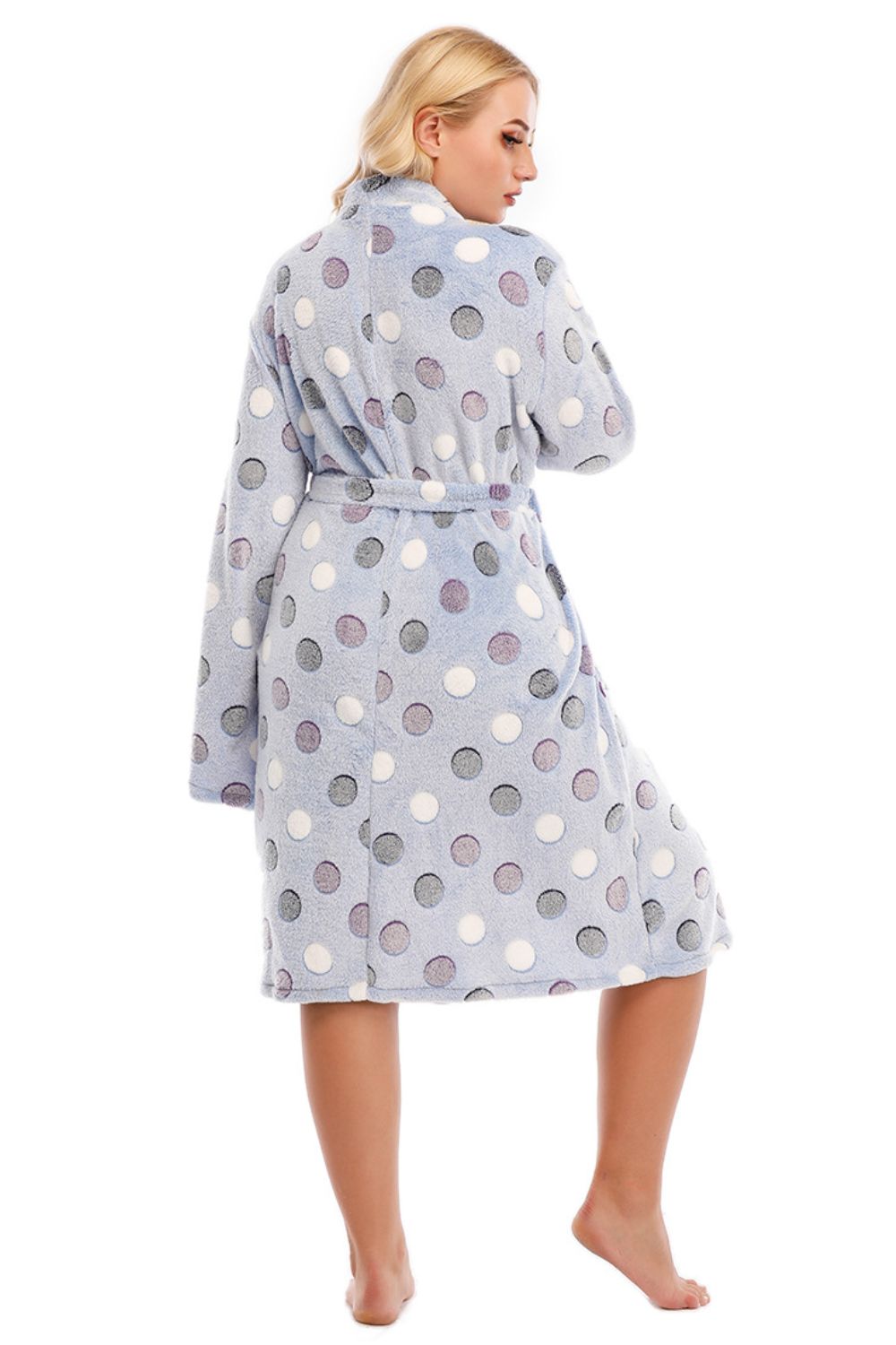 Plus Size Printed Tie-Waist Robe with Pocket - Polka Dot & Animal Print