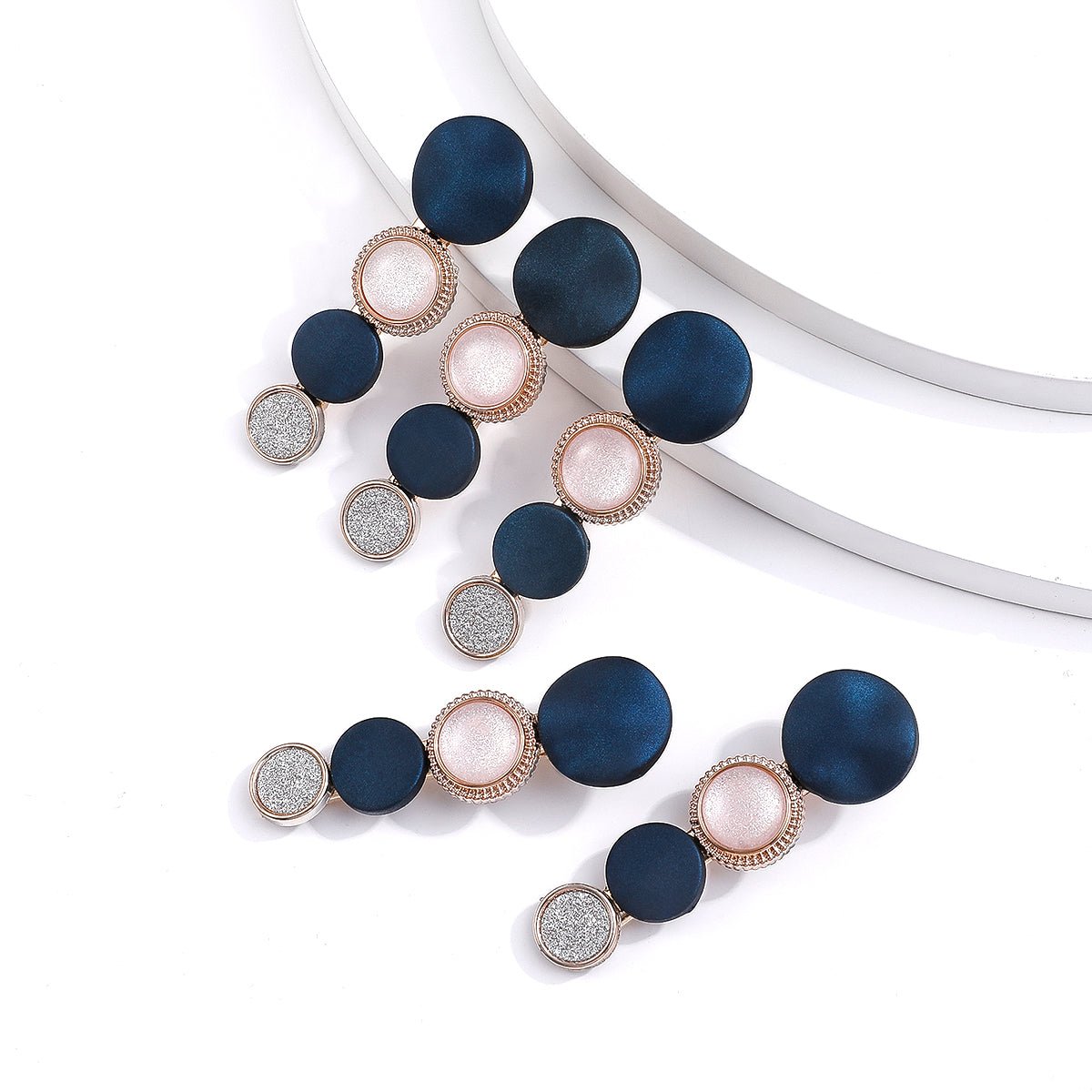 Fashionable Geometric Patterned Blue and White Hairpin Set for Women - 5 Pieces