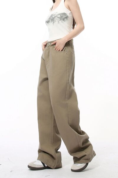 Men's Pocketed Wide-Leg Non-Stretch Basic Jeans