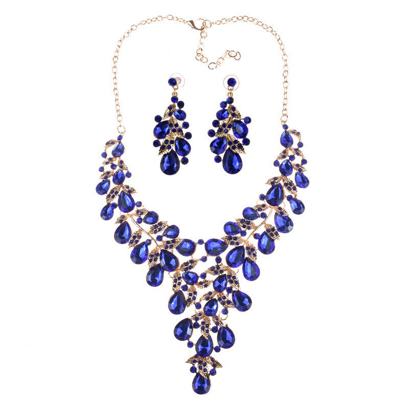 Stylish Glamorous Fashion Jewelry Set of Water Droplets Crystal Alloy Plating Earrings and Necklace