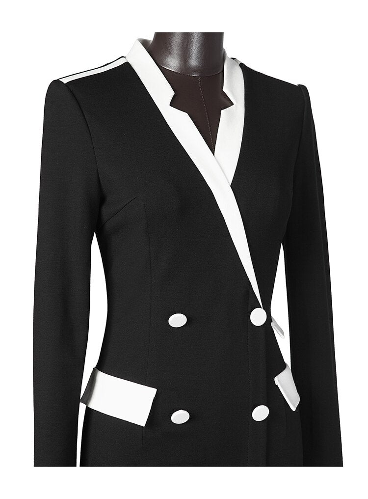 2018 High - Quality New Fashion Women's Long - Sleeve Double - Breasted Buttoned Knee - Length Dress H5710