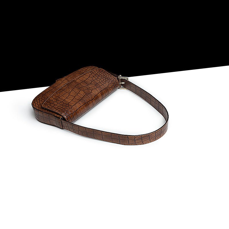 Authentic Leather Patterned Baguette Underarm Women's Shoulder Messenger Bag