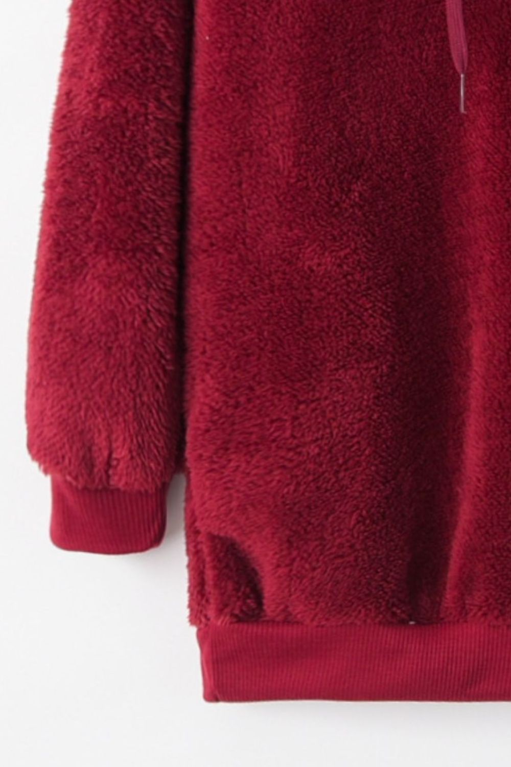 Full-Size Teddy Quarter-Zip Hoodie with Drawstring and Pocket