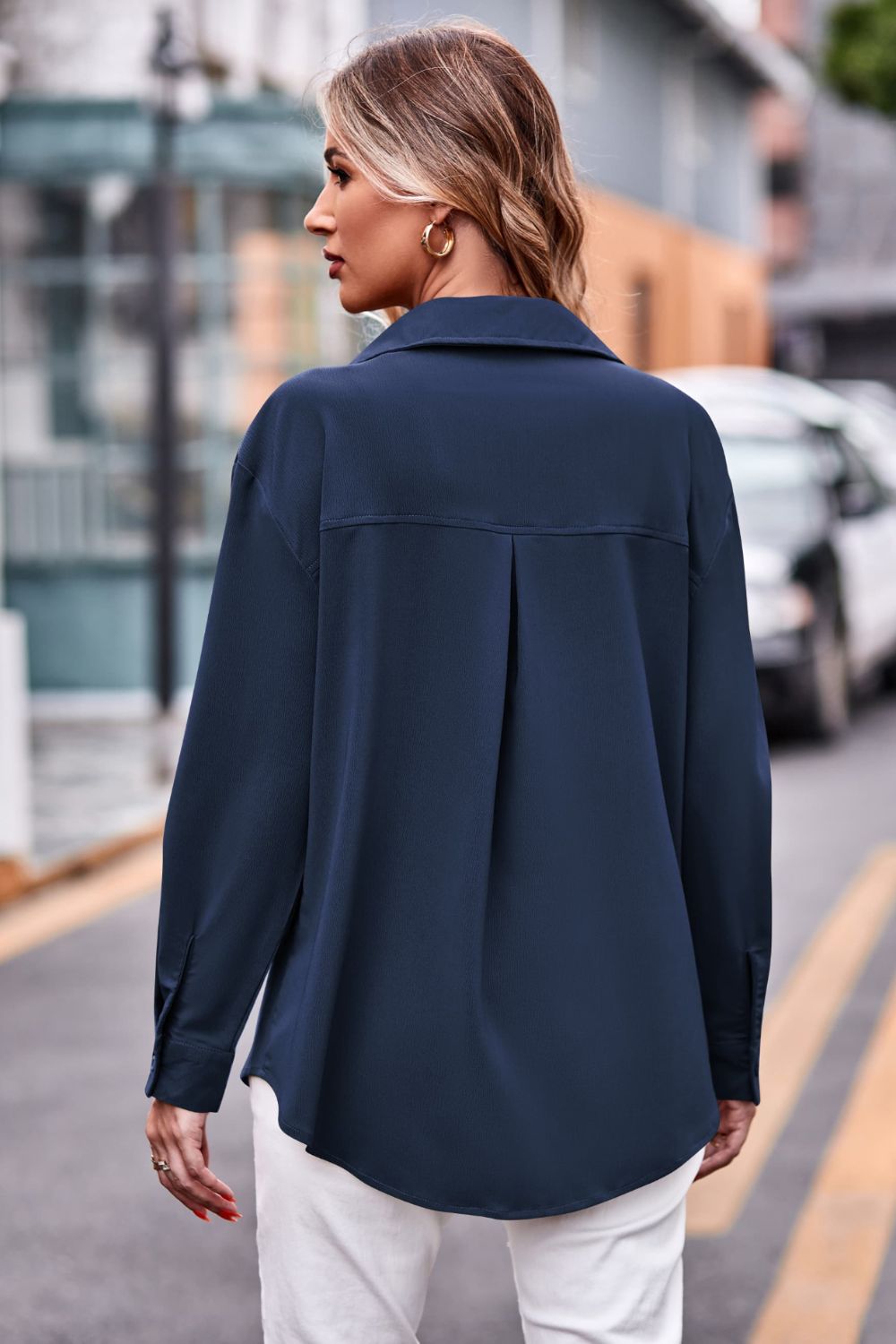 Casual Longline Dropped Shoulder Shirt with Functional Pockets