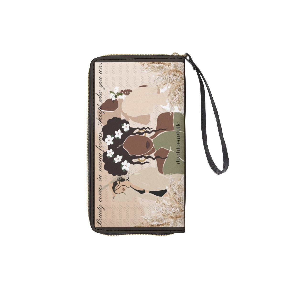Stylish Black Long Wallet with Hand Strap for Muslim Asian Women by Dunbi