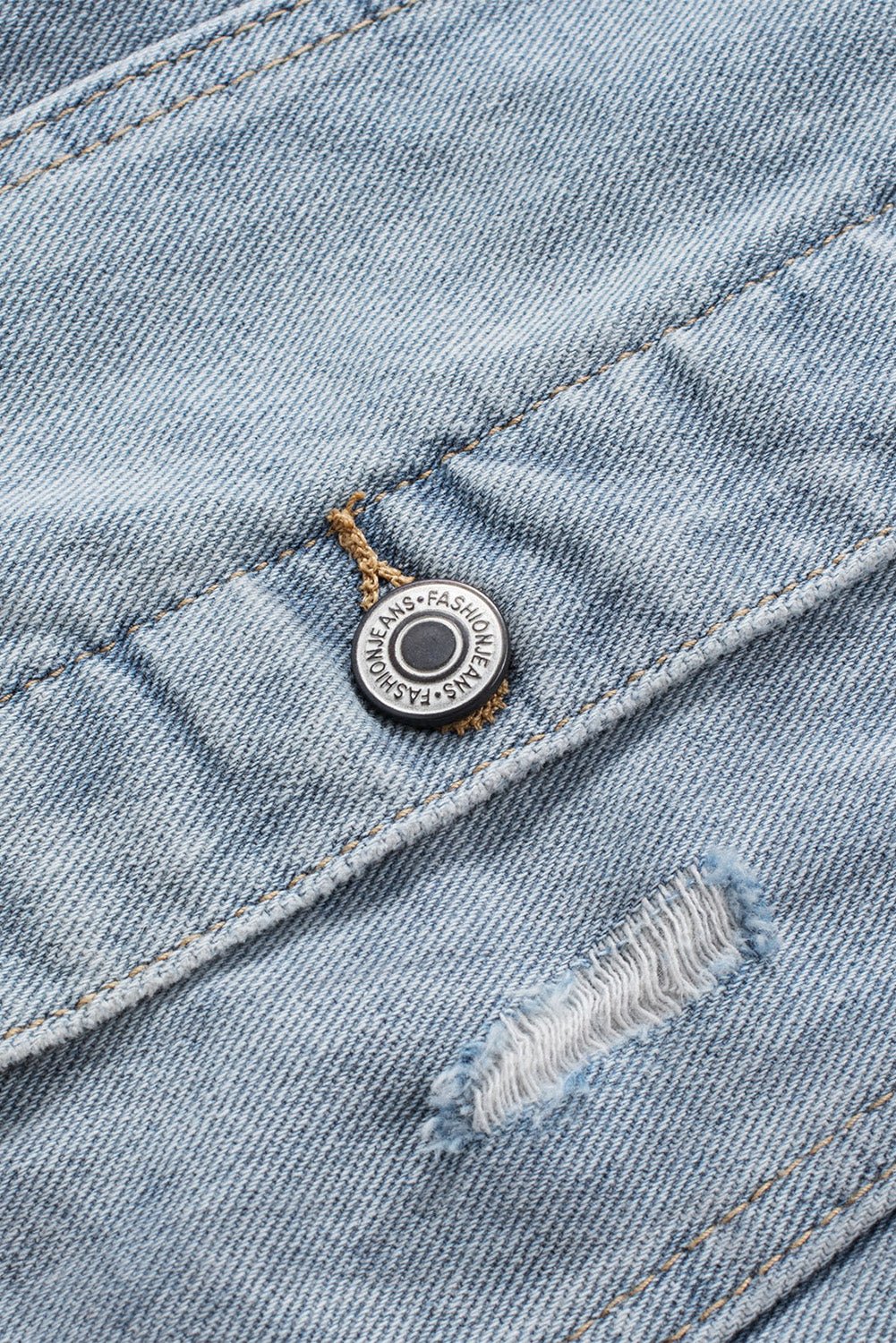 Casual Distressed Denim Hooded Jacket with Drawstring